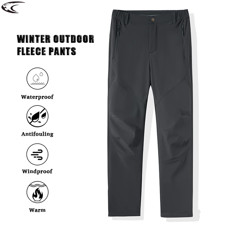 LNGXO Herren wasserdichte Fleece-Hose, Wandern, Trekking, Bergsteigen, Sport, Thermohose, Winter, winddicht, warm, Arbeitshose