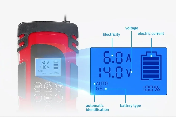 12V/24V smart car battery charger intelligent repair battery charger for AGM and GEL battery with good quality