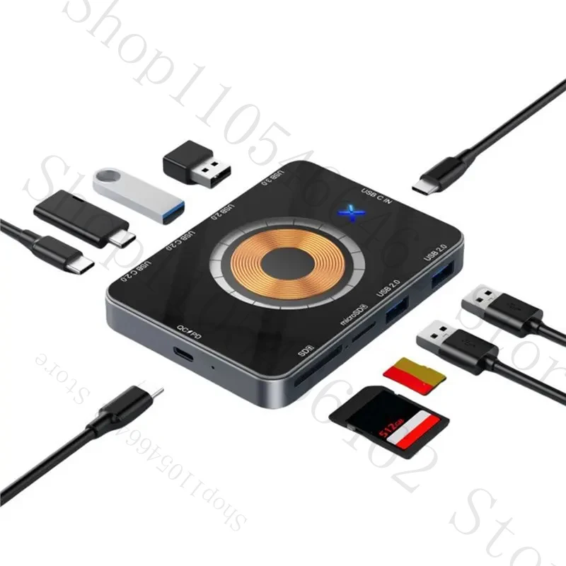 

10-in-1 USB C Hub with 5Gbps Type-C Docking Station, 15W Wireless Fast Charging, TF/Card Reader, and/PD Power Inlet Ph