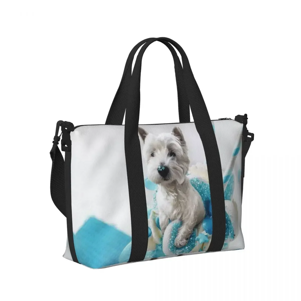 Borsa tote personalizzata Westie Blue Marshmallow Shake Borsa da viaggio a spalla da palestra per cani West Highland Terrier di grande capacità