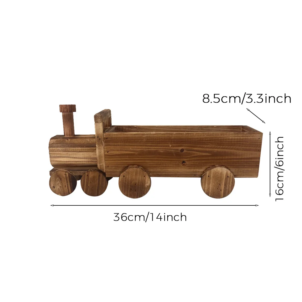 Vintage Cartoon Train Wooden Flower Pot Handmade Desktop Planter for Succulents Breathable