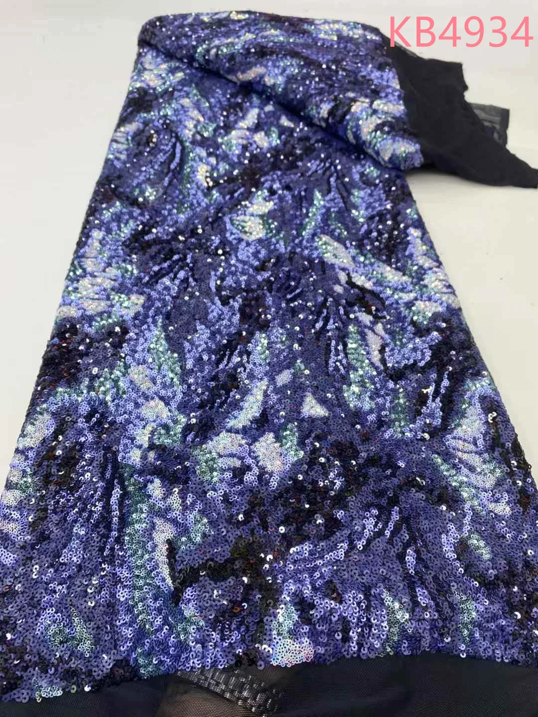 2025 جودة عالية الأزرق الترتر أقمشة الدانتيل تسلسل التطريز الأفريقي النيجيري مع الترتر النسيج لفساتين الحفلات KB4934