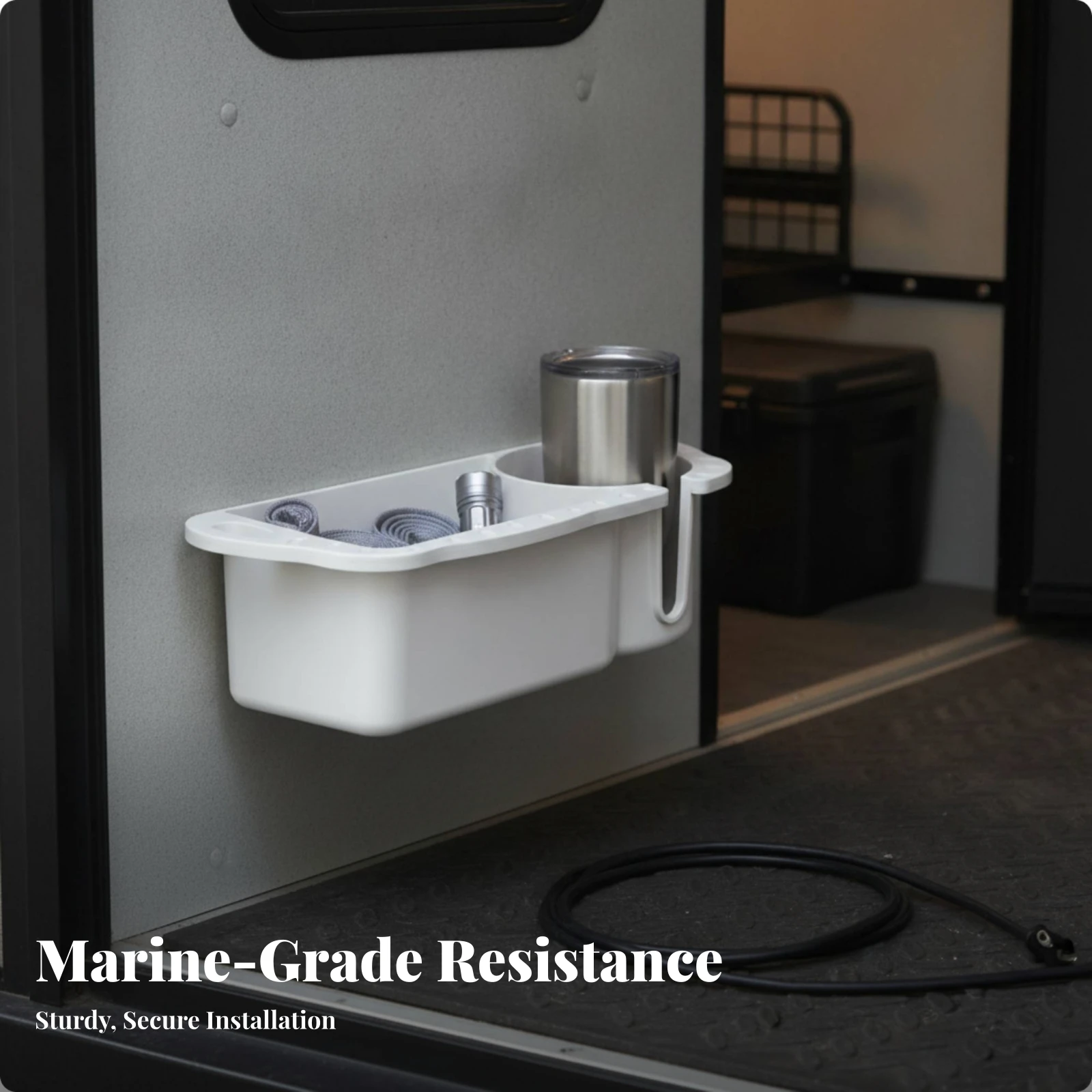 Boat Organizer with Cup Holder Low-Profile Drink Holder with Storage Box Marine Storage Box Space-Saving Marine Utility Pocket