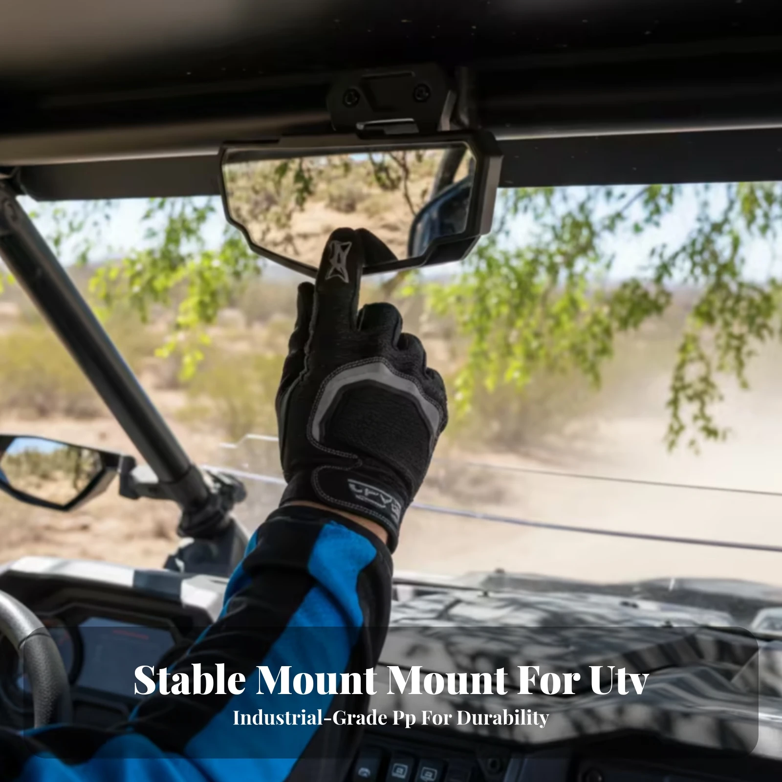UTV Center Rearview Mirror High-Resolution Rearview Mirror with Roll Bar Mount Rectangular Adjustable for off-Roaders