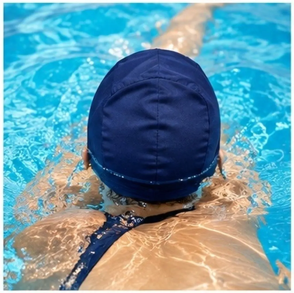 Adult Swimming Hat Navy Blue Polyester Cloth Fabric Non-Waterproof Elastic Soft Comfortable Swim Cap for Men Women Protect Hair