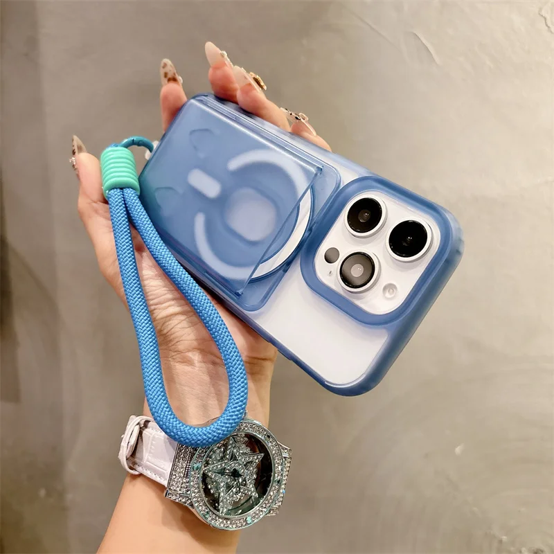 

Candy Clear Slot Card Magnetic Wallet Case For Iphone 11 12 13 14 15 16 Pro Max Plus With Lanyard For Magsafe Shockproof Cover