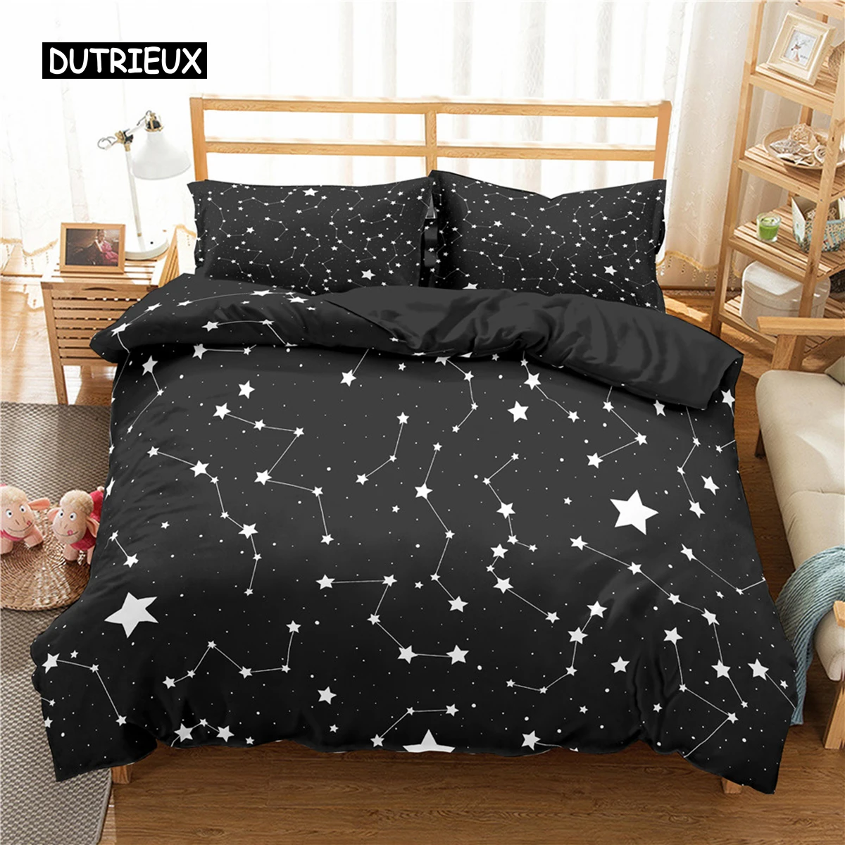 

Star Single Double Twin Queen Bedding Set 2/3pcs Night Sky Polyester Bed Cover Kid Duvet Cover Set Dark Blue Galaxy Bedclothes