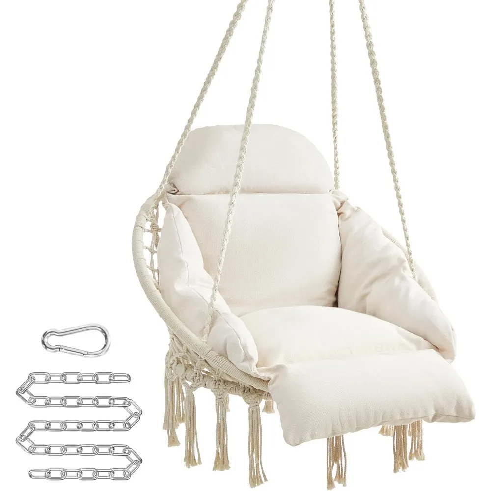 

Hanging Chair, Hammock Chair with Large, Thick Cushion, Boho Swing Chair for Bedroom, Patio, Balcony, Garden