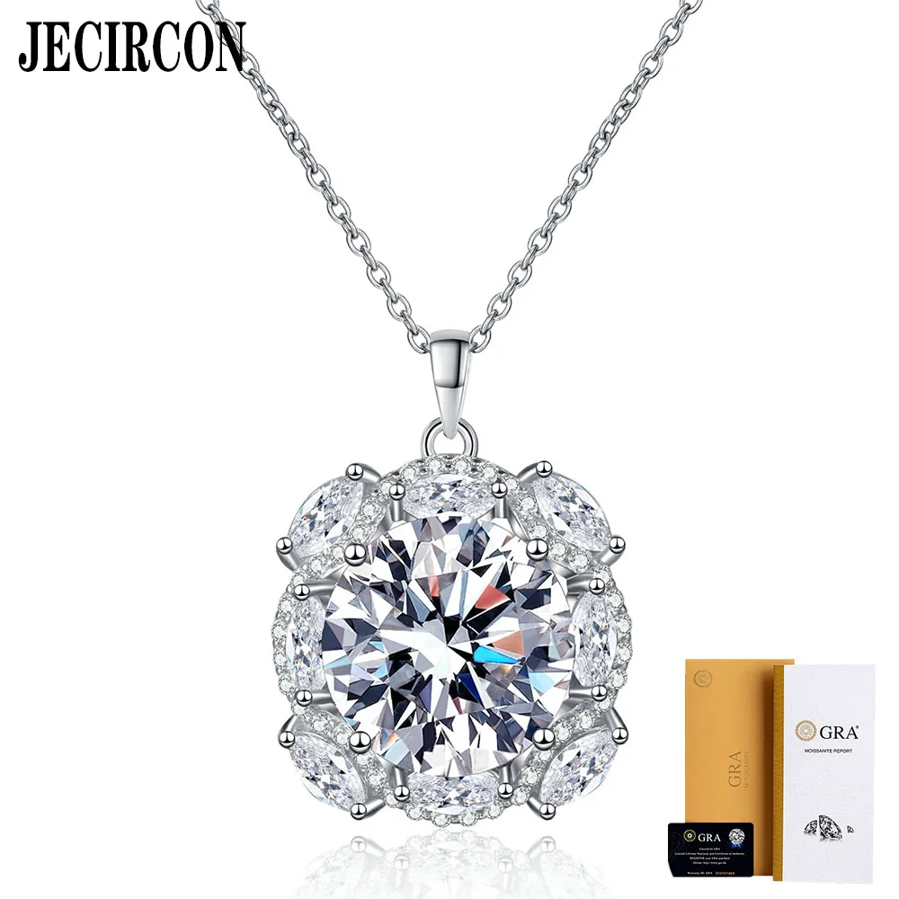 

JECIRCON 925 Sterling Silver Moissanite Necklace for Women 10 Carat 14MM Pendant Luxury Elegant Atmospheric Valentine's Day Gift