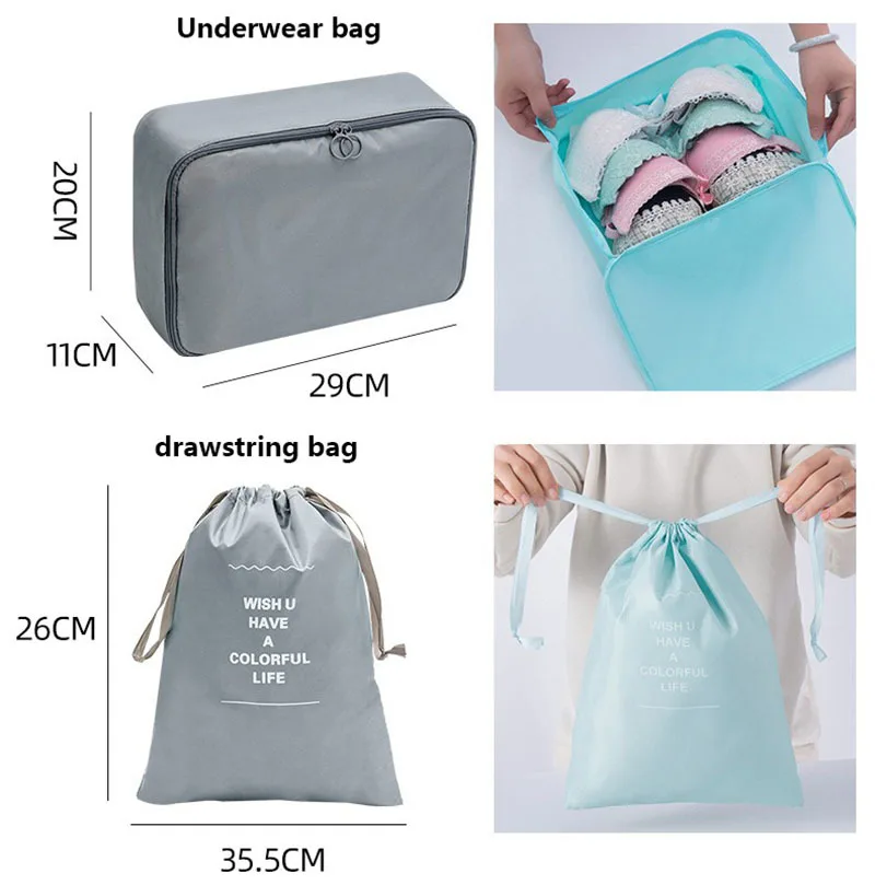 8Pcs Travel Organizer Set Portable Folding Suitcase Packing Cubes for Clothes Shoes Tidy Pouch Luggage Storage Bags