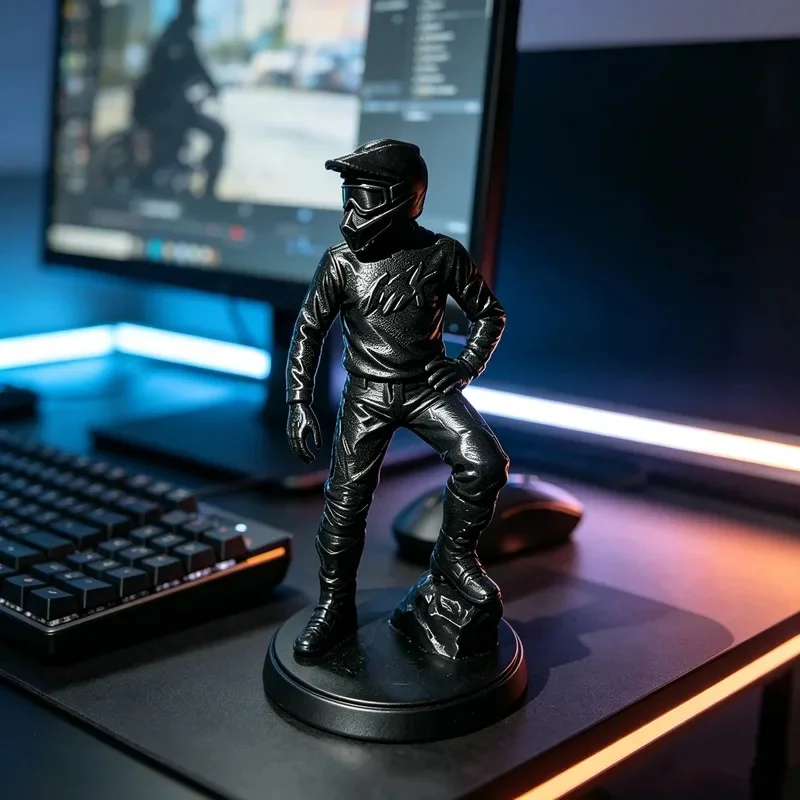 Cool Dirt Bike Motocross Racer Figure 3D‑Printed Man Sculpture Gaming Desk Decor Motorcycle Lover Gift Tabletop Display Ornament