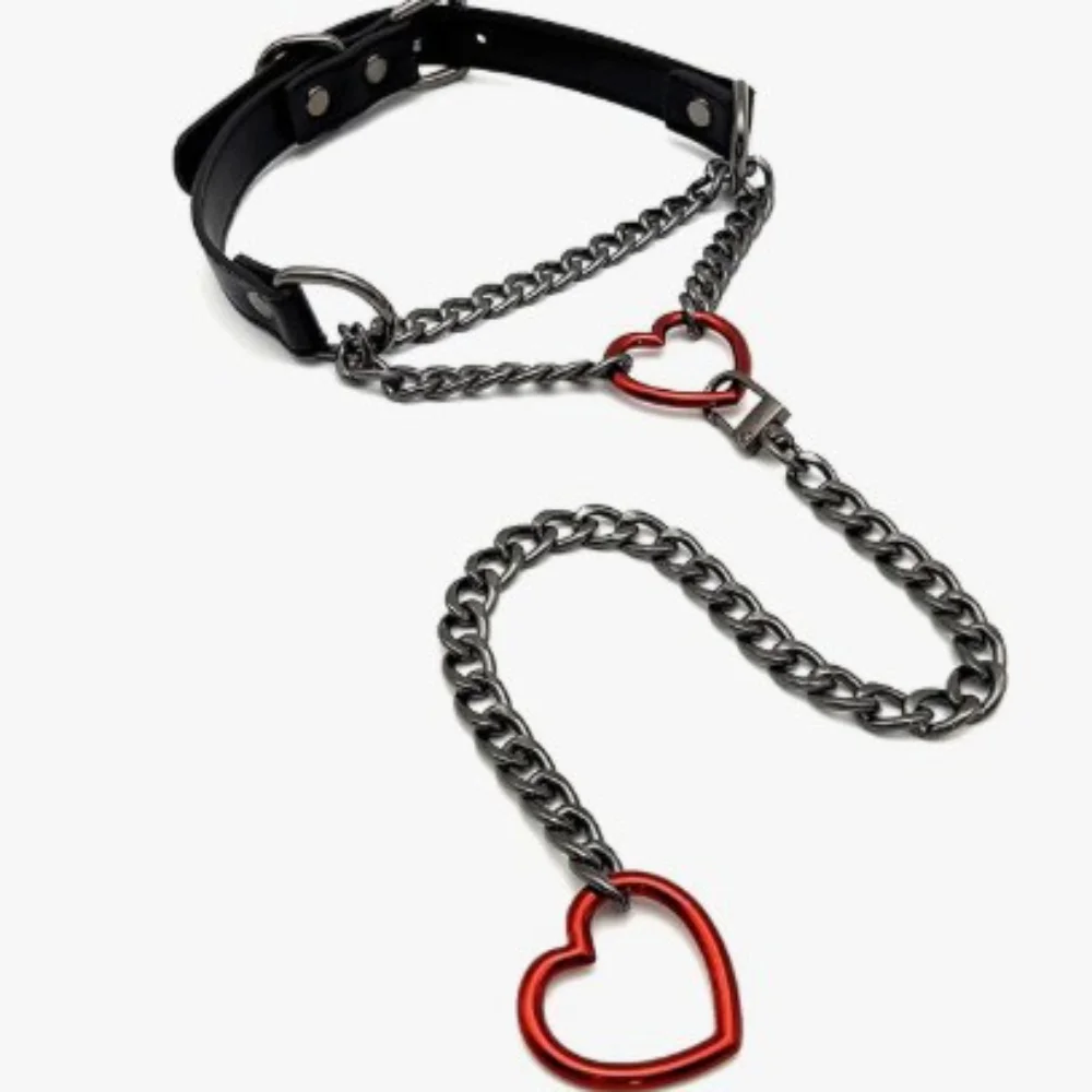 

New Sash Heart Necklace, O-Ring Slide Chain Necklace, Hip Hop Punk Rock Stainless Steel Pendant