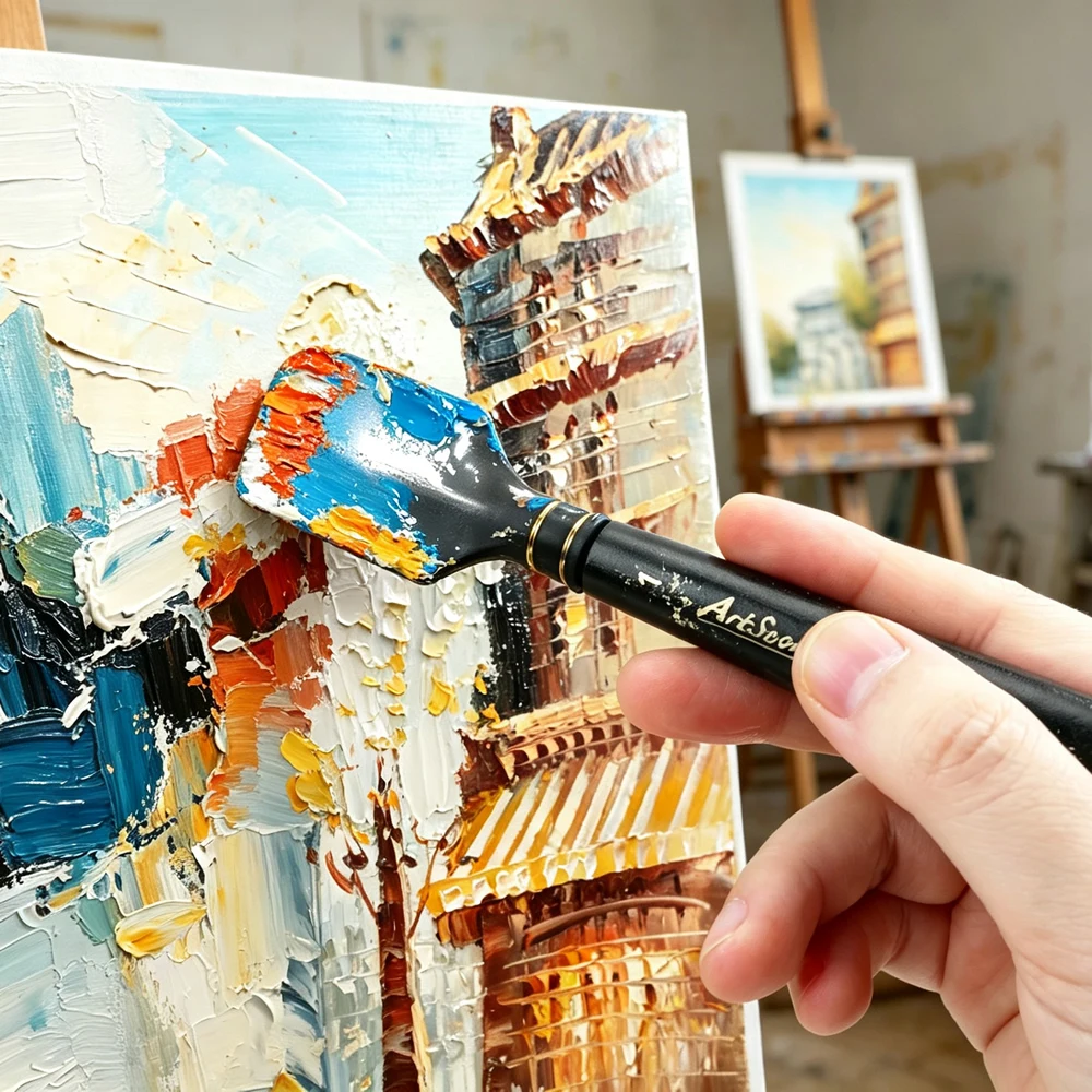 Artsecret 2PCS Silicone Painting Blades with Wooden Handle, Art Tools for Oil Acrylic Encaustic Painting & Texturing