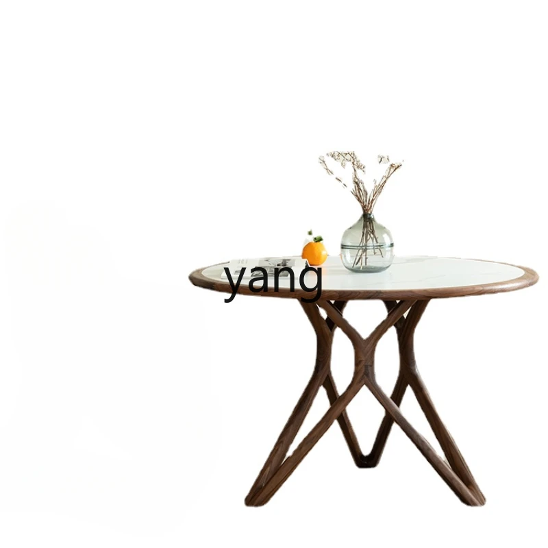 

CX round Dining Table Large and Small Apartment Type Black Walnut Stone Plate Dining Table Modern Simple Home