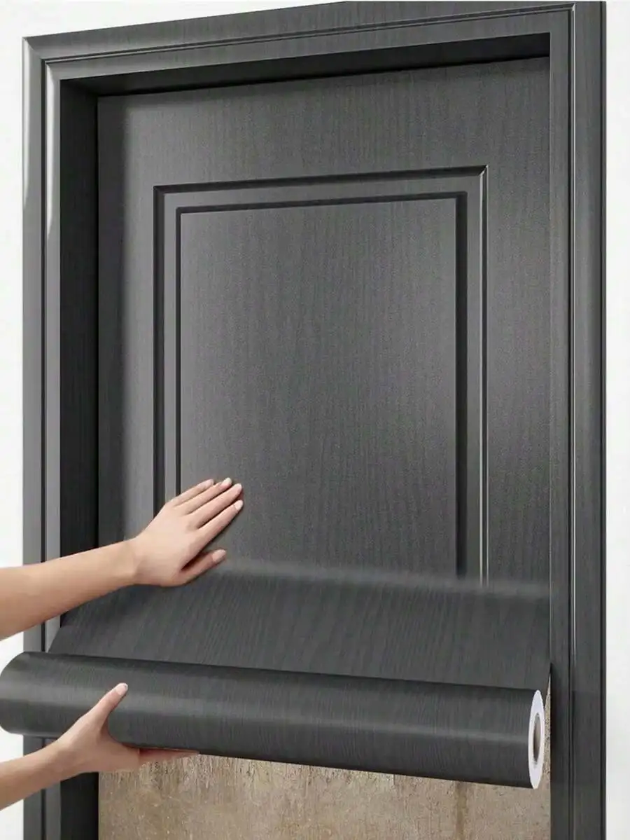 1roll Black Wood Grain Self-Adhesive Removable Wallpaper For Cabinet, Table, Chair, Room Background Decor Sticker