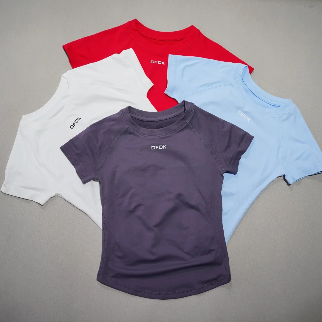 2026 New Women Round Neck Sports T-shirt Elastic Slim Fit Breathable Short Sleeve Top Gym Yoga Running Casual Workout Blouse image 2