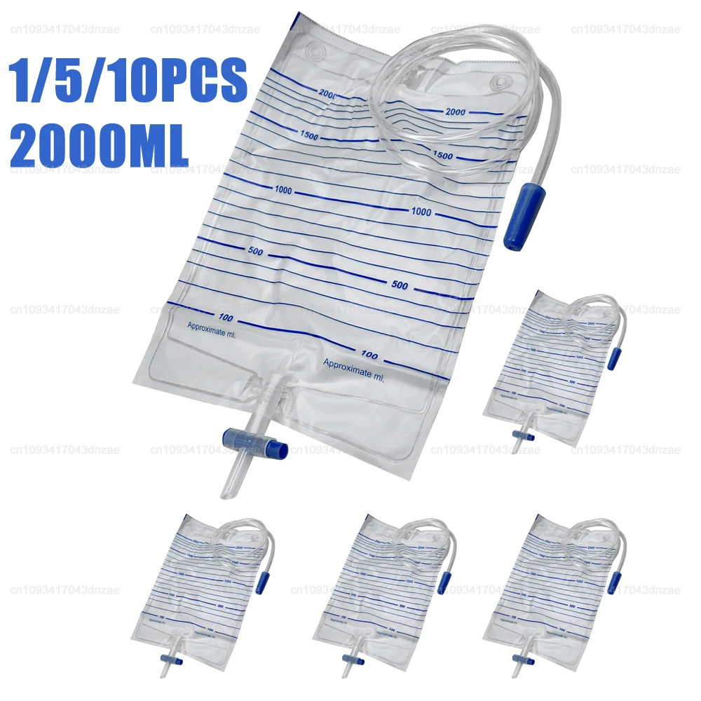 1/5/10PCS 2000Ml Urinary Sterile Drainage Bag Anti-Reflux Urine Collection Urination Bag Thickened Catheter Leg Bag with Tube