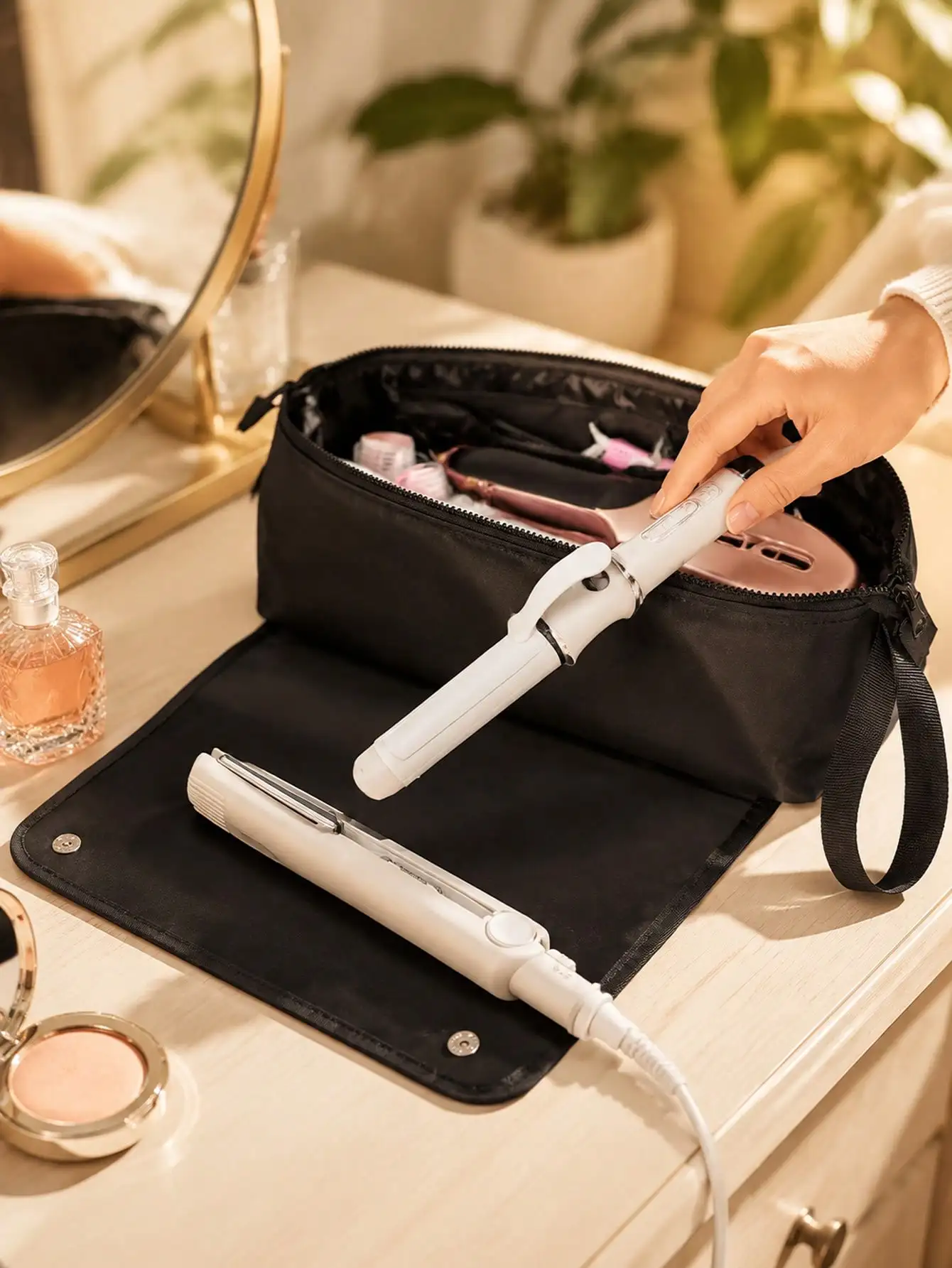 Portable Heat Resistant Hair Styling Tool Bag, Waterproof Oxford Storage Pouch, Travel Carry Case For Curling Iron Flat Iron For Daily Trip Gym Use