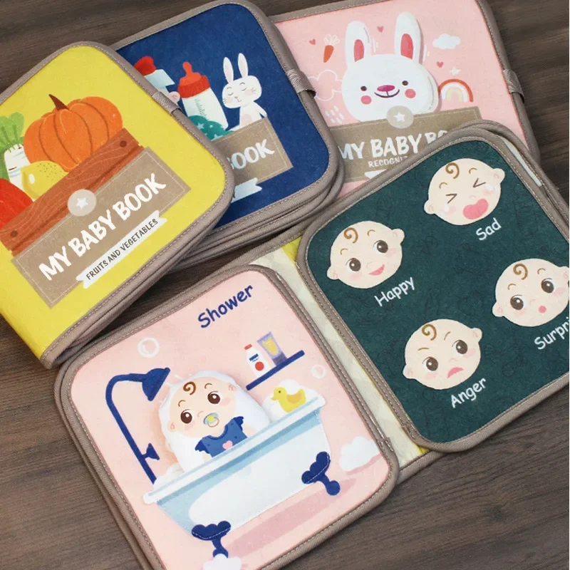 Montessori Busy Book Baby Early Education Puzzle Toy Animal Cognitive Fabric Repeated Paste Quiet Activity Book with Life Skills