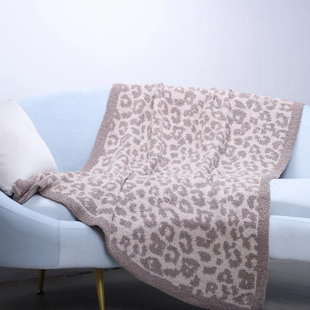 Leopard Knitted Throw Blanket Reversible Chic Warm Blankets for Bed Sofa Chair Couch Travel