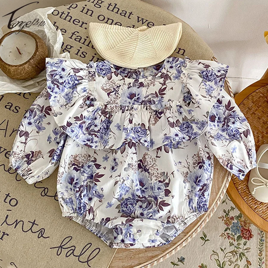 

Spring Autumn Baby Girls Long Sleeves Rompers Toddler Baby Girls Floral Printed Jumpsuit Girls Princess Rompers Clothes