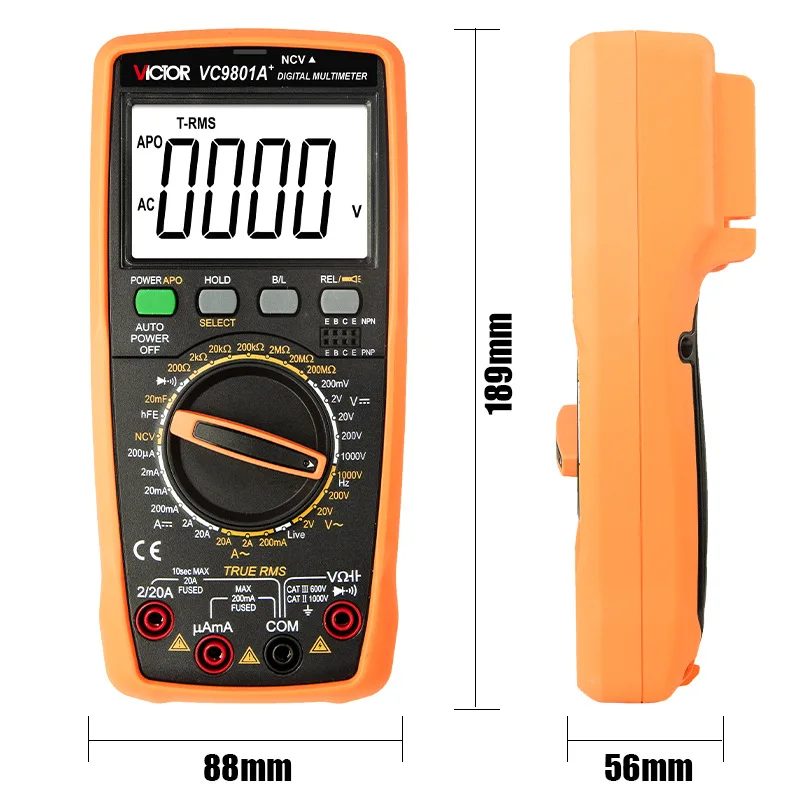 VC9801A+ VC9808+ True RMS Digital Multimeter Handheld AC DC 1000V Multitester for Voltage Current
