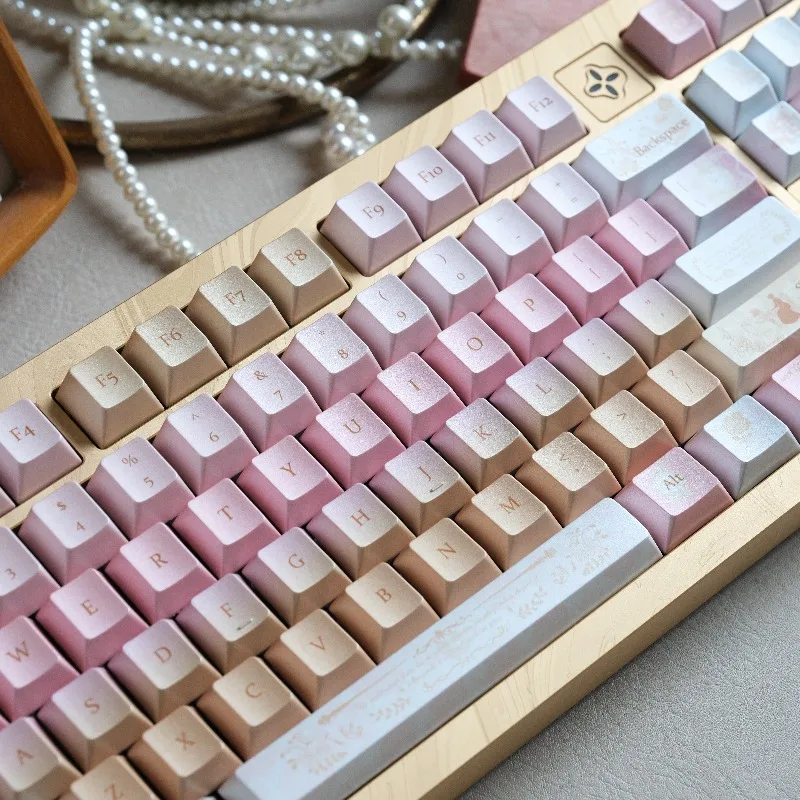 Pink Gold Theme Keycaps Set Customized PBT Sublimation Cherry Profile Keyboard Cap 136keys for Mechanical Keyboard Accessories
