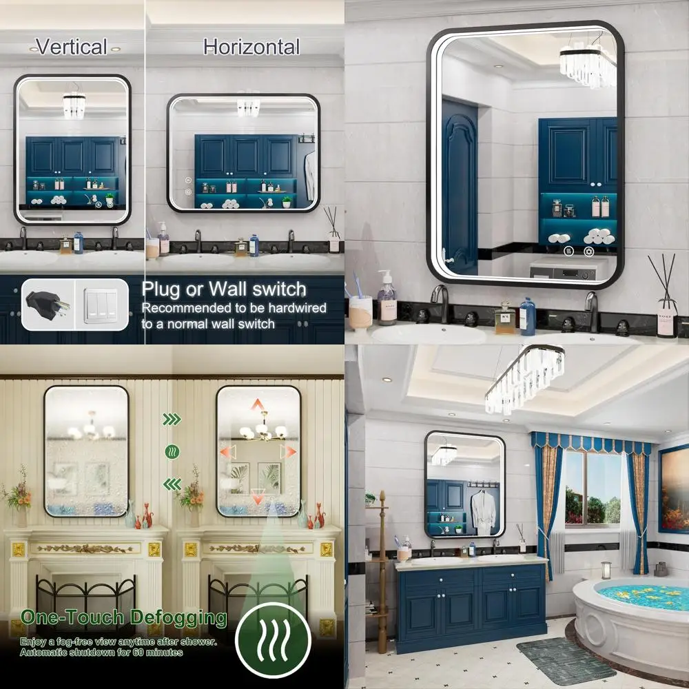 

Зеркало для ванной с 36 светодиодами, 3 цветовыми температурами, настенное, с функцией антизапотевания, регулировкой яркости и памятью настроек