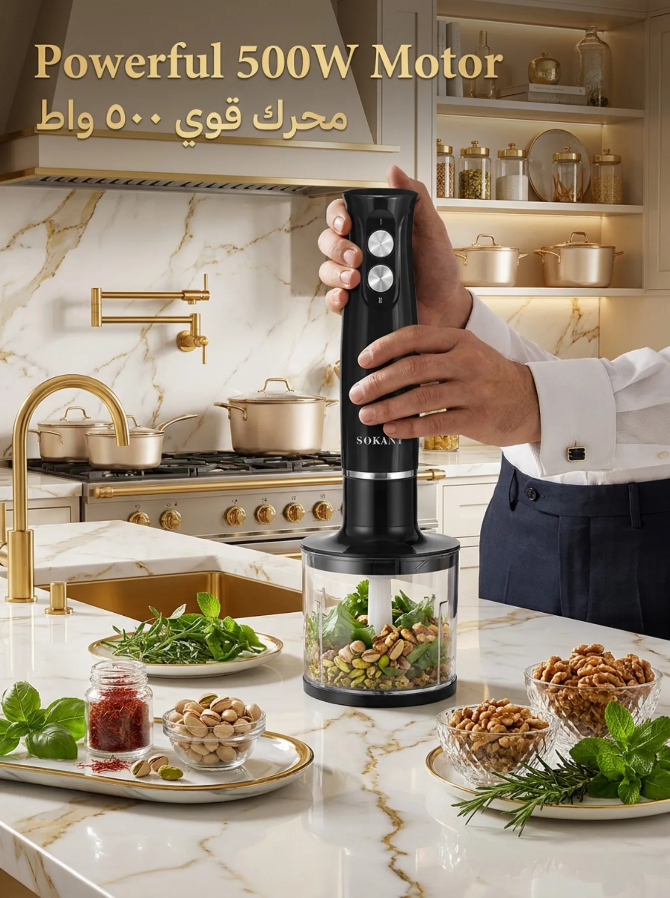 SOKANY 1710 4‑in‑1 Hand Blender 500W Multi‑Function Immersion Blender Whisk Chopper Measuring Cup Kitchen Food Mixer