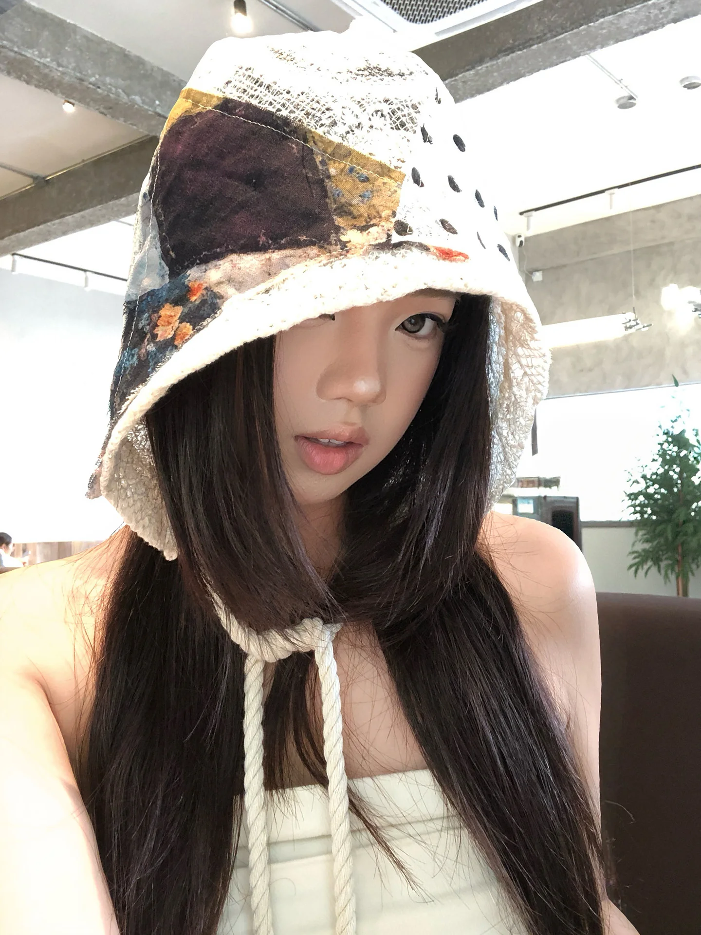 Retro Polka Dot Lace Hollow out Tunic Hat Women Spring Summer Thin Unique Versatile Face Slimming Overhead Hats