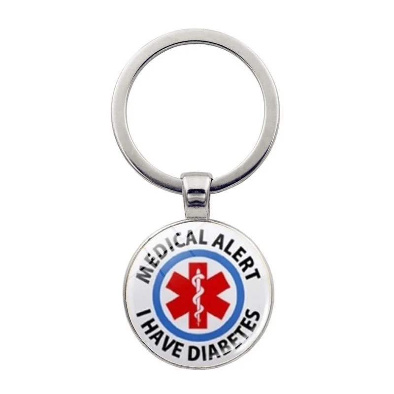 Diabetic Keychain Medical Alert for Men Women Medic Star of Life Key Pendents DIY Personalization Key Chain Jewelry Wholesal