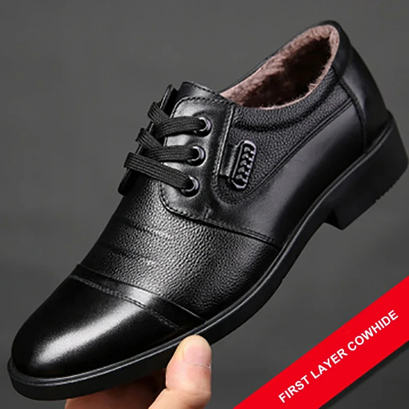 Winter Shoes Men Genuine Leather Casual Shoes Business Plus Cashmere Warm Cotton Shoes With/No Fur Leather Shoes Sneaker