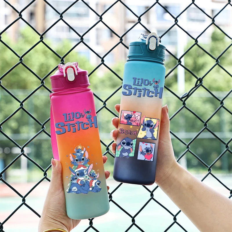 750ml Disney Lilo Stitch Water Cup Portable Children Cute Plastic Cartoon Outdoor Sport Large Capacity Water Bottle Kid Gift