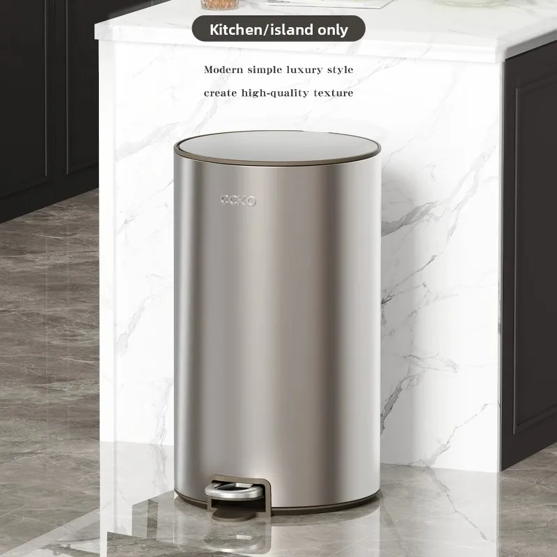 

Stainless Steel Trash Can for Kitchen Luxury Pedal Dustbin with Lid for Living Room Bathroom Garbage Bin Modern Waste Basket