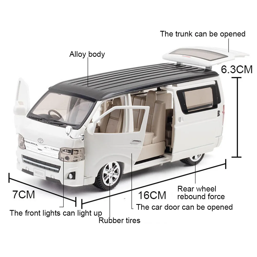 1/32 Scale Hiace MPV Zinc Alloy Car Model Toys Diecast Van Simulated Business Vehicles Light Sound Toys for Child Birthday Gifts