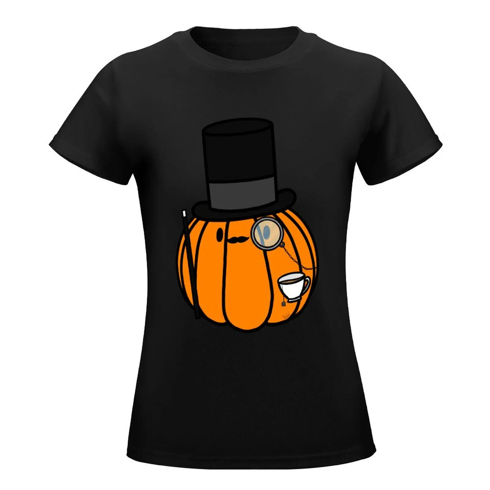 Classy Fancy Pumpkin With A Mustache, Top Hat, Cane, Monocle, And Tea In A Teacup T-Shirt sports fans western t shirts for Women