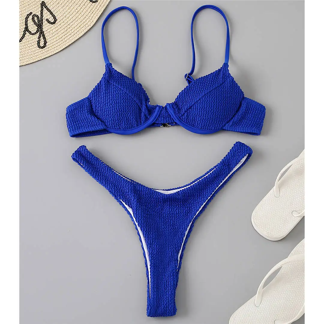 Gerippter, hoch geschnittener Bikini-Badeanzug mit Bügel, Damen-Badebekleidung, zweiteiliges Bikini-Set, String-Badeanzug, Badeanzug, Schwimmanzug V2697SW – Detail 35