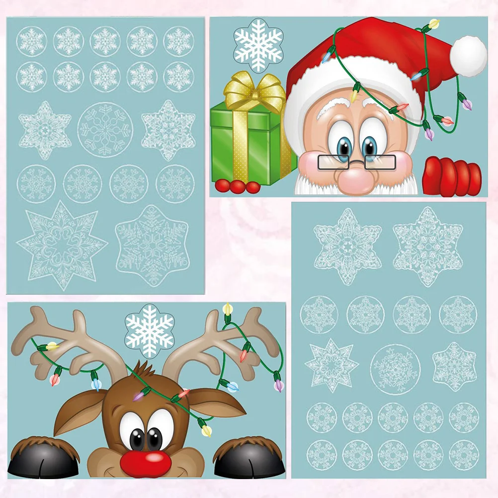 4 Sheets Reusable Electrostatic Stickers Christmas Showcase Decal Window Applique