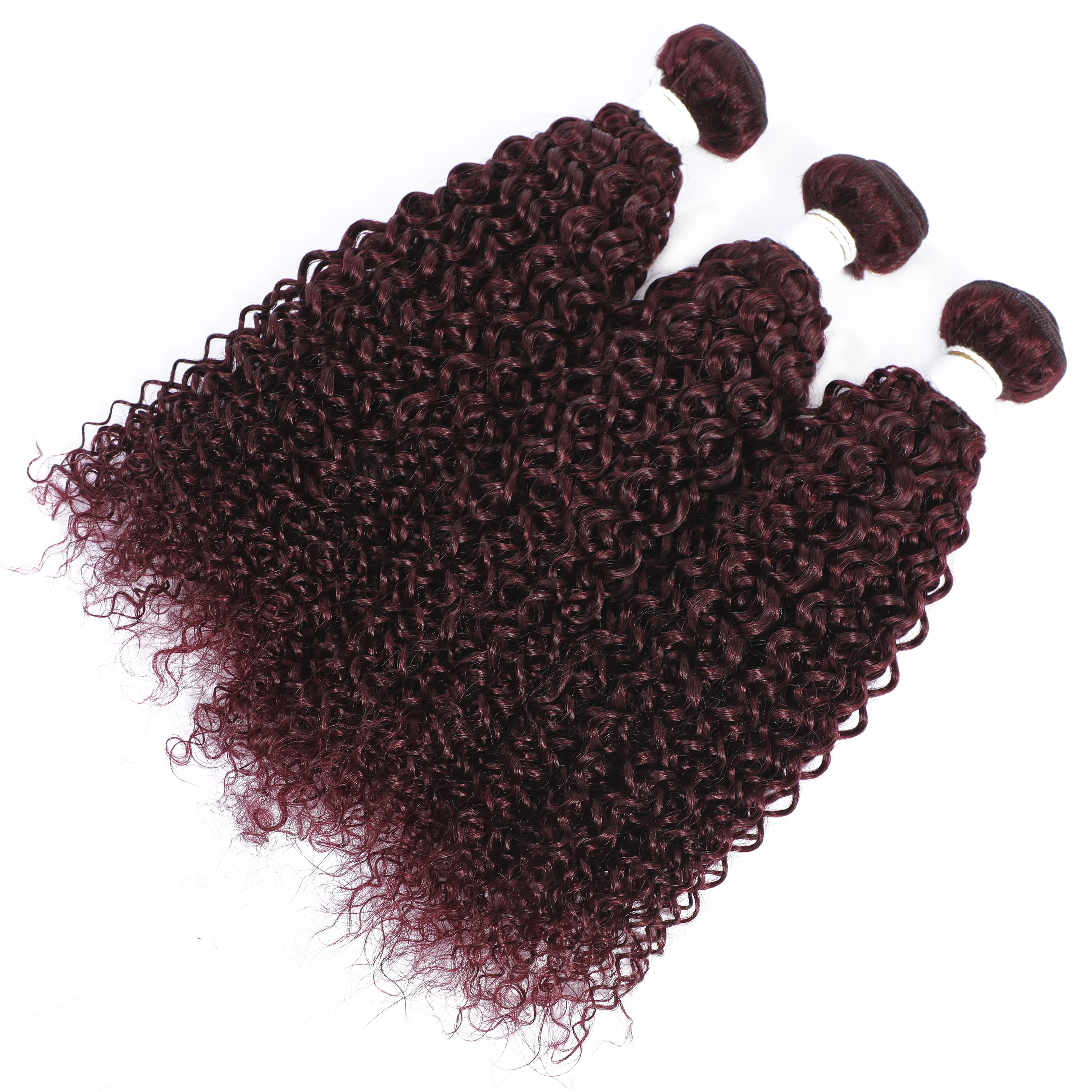 Kinky Curly Human Hair Bundles With Closure 99J/Burgundy Colored Brazilian Remy Hair Weave Bundles With Closure 100% Human Hair