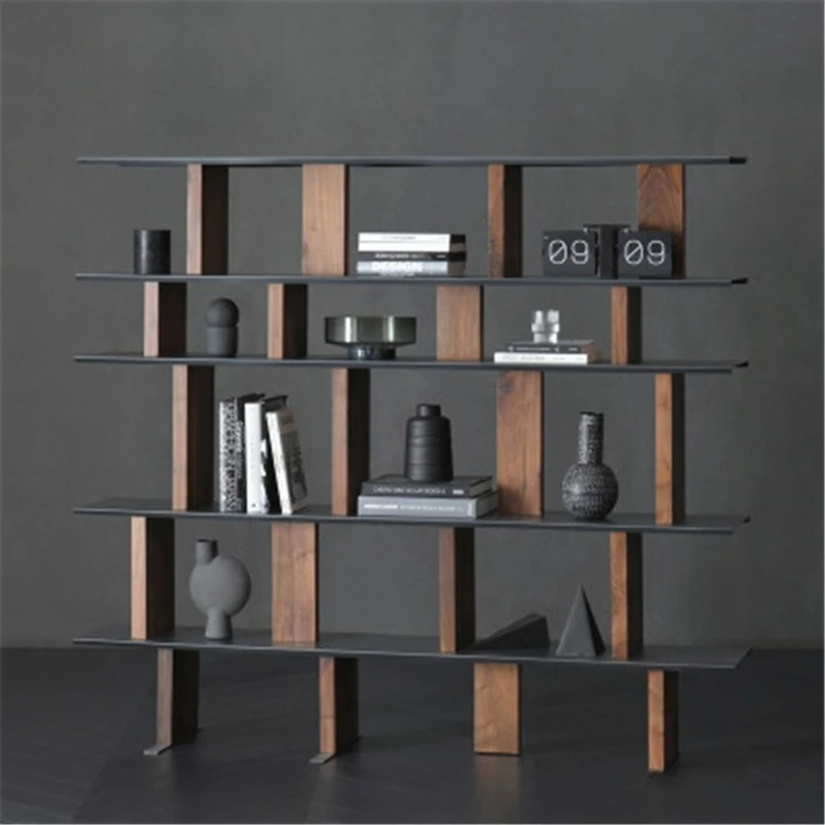 

Iron frame solid wood bookshelf living room multi-layer display shelf Nordic modern bookcase free combination floor shelf