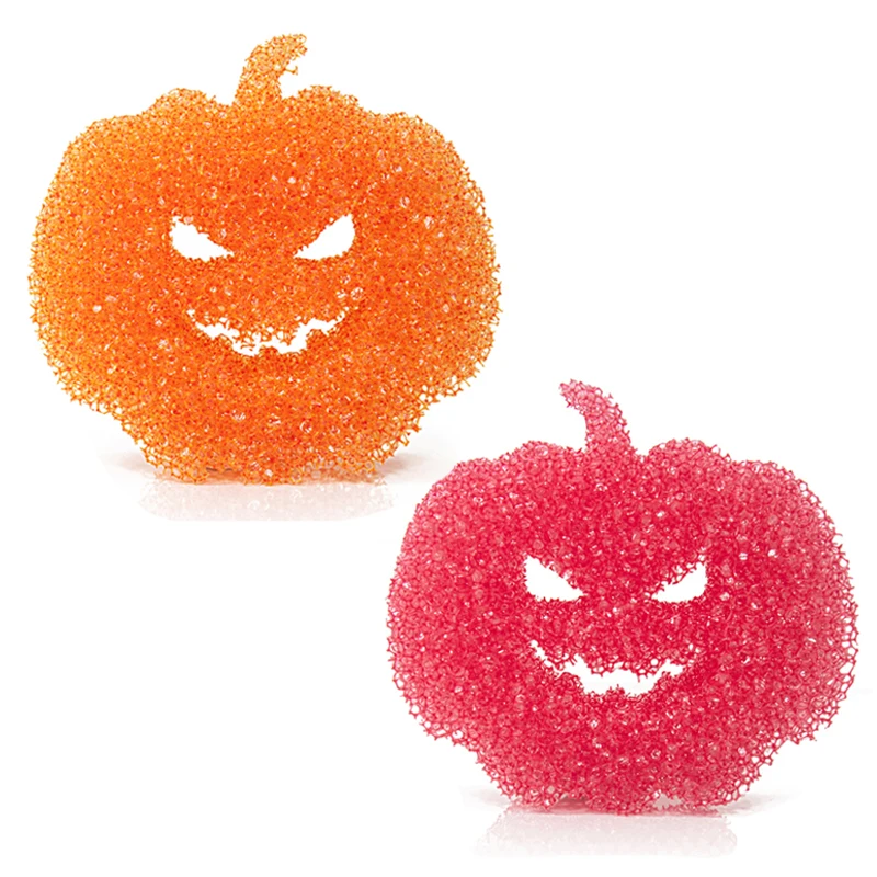 Household Magic Dishwashing Sponge, Kitchen Bathroom Strong Cleaning Wipe Scouring Pad, Halloween Pumpkin Shape Cleaning Sponge