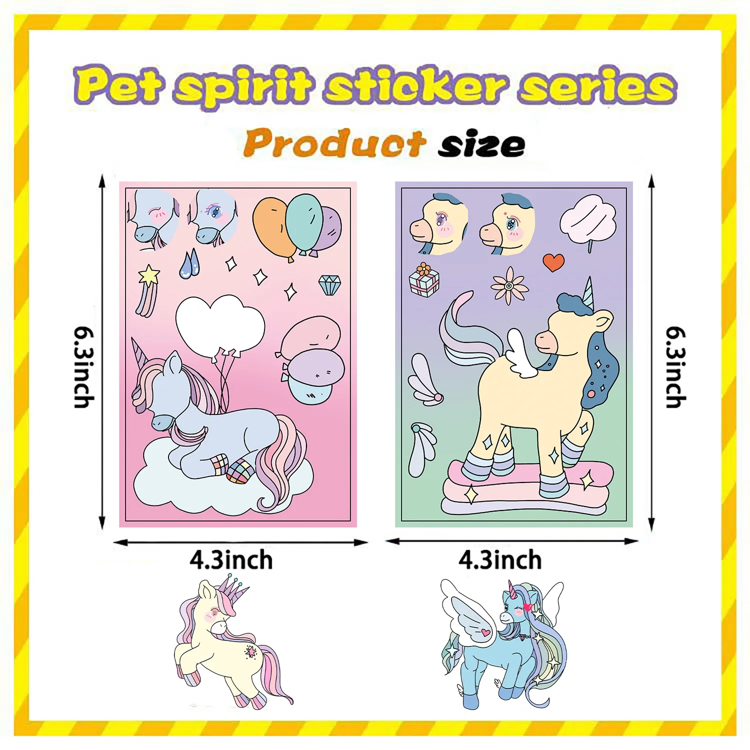 8/16/24PCS Toy Puzzle Stickers Cartoon Rainbow Horse Make a Face Stickers Handicrafts Waterproof Decorative Stickers