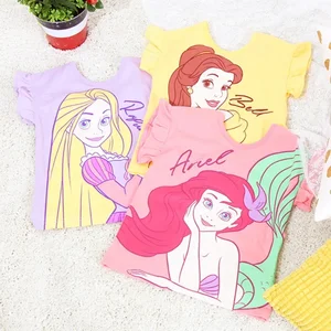 Zeichnungen bedrucktes Baumwoll-T-Shirt für Mädchen, Prinzessin Mermaia, Belle, Rapunzel, Kurzarm, schön t dünn, neu, Sommer, K6722 12 Hauptverkaufsrapunzelbluse - №5