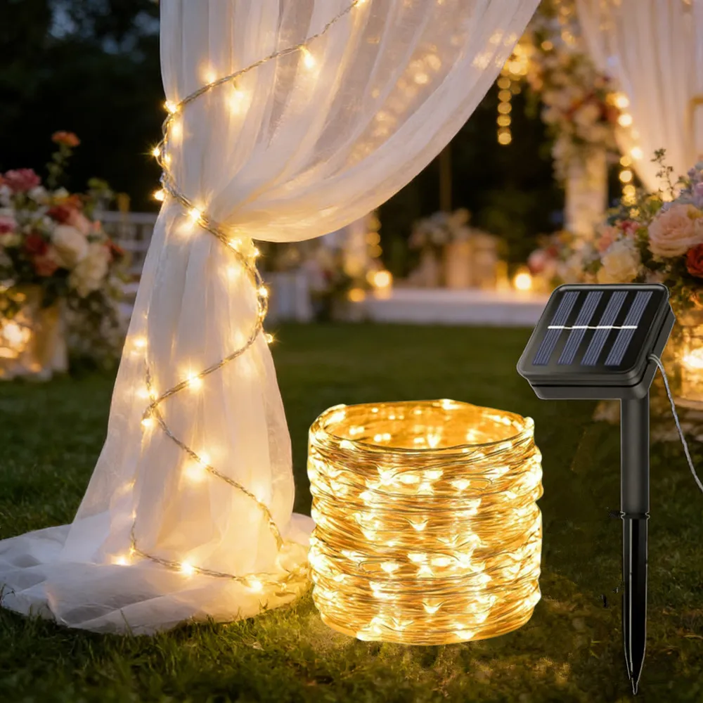 Outdoor Garden Patio Copper Wire Garland Light Solar Fairy String Lamp 8 Modes Christmas LED Light Wedding Party Room Decoration