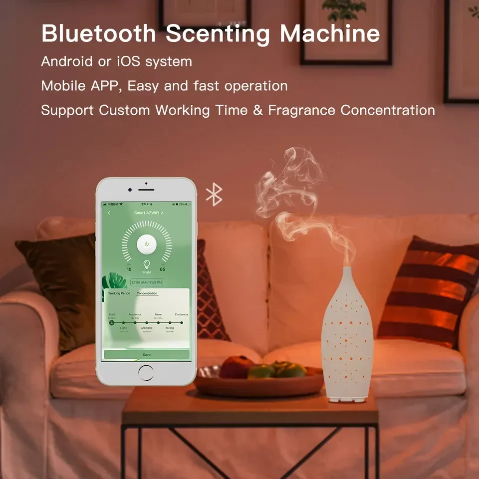 New Bluetooth App Control 60ml Essential Oil Hotel Scent Diffuser Machine Fragrance Electric Ceramic Waterless Aroma Diffuser