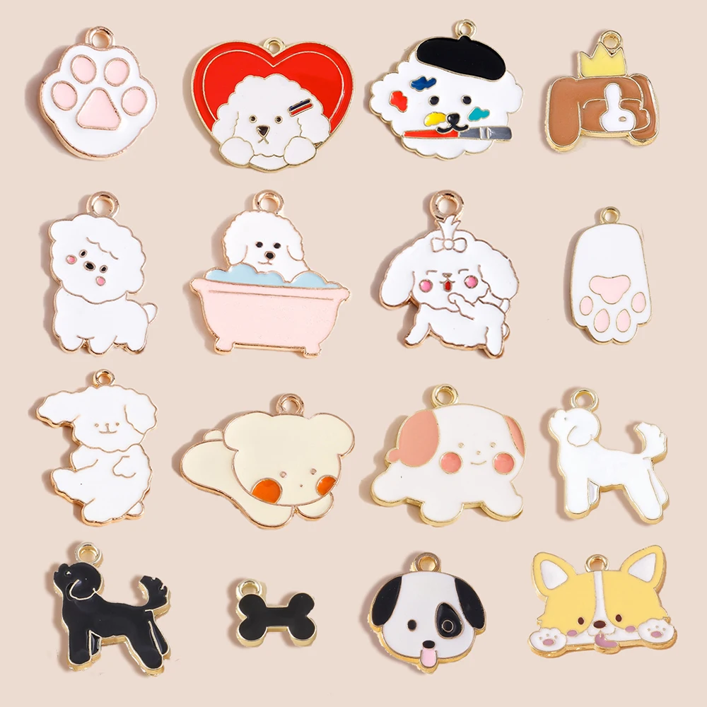 Leslie 10 pièces breloques mignonnes émail dessin animé chiot chien breloques pendentifs pour boucles d'oreilles Bracelets fabrication de bijoux accessoires bricolage approvisionnement