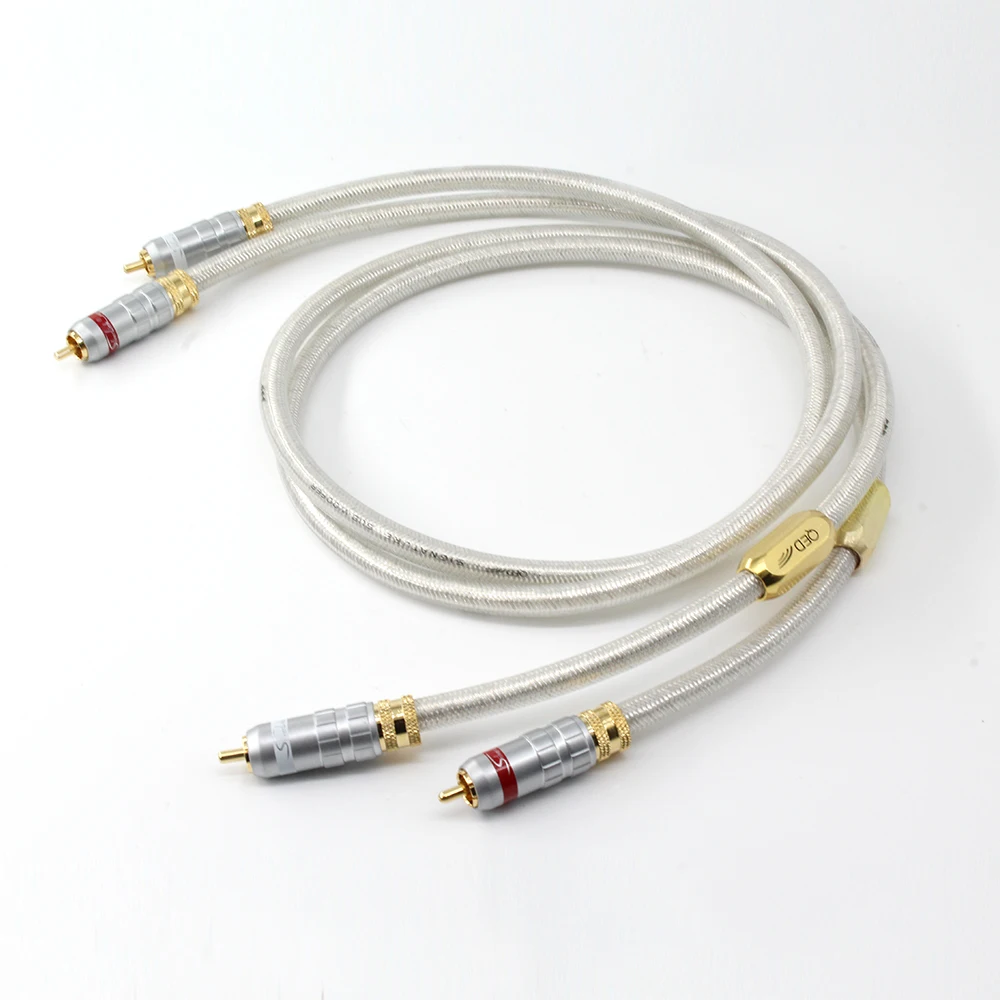 

High Quality pair QED Signature Sub-woofer 6N OCC Silver-plated Hifi RCA Audio Cable With gold plated RCA plug connector