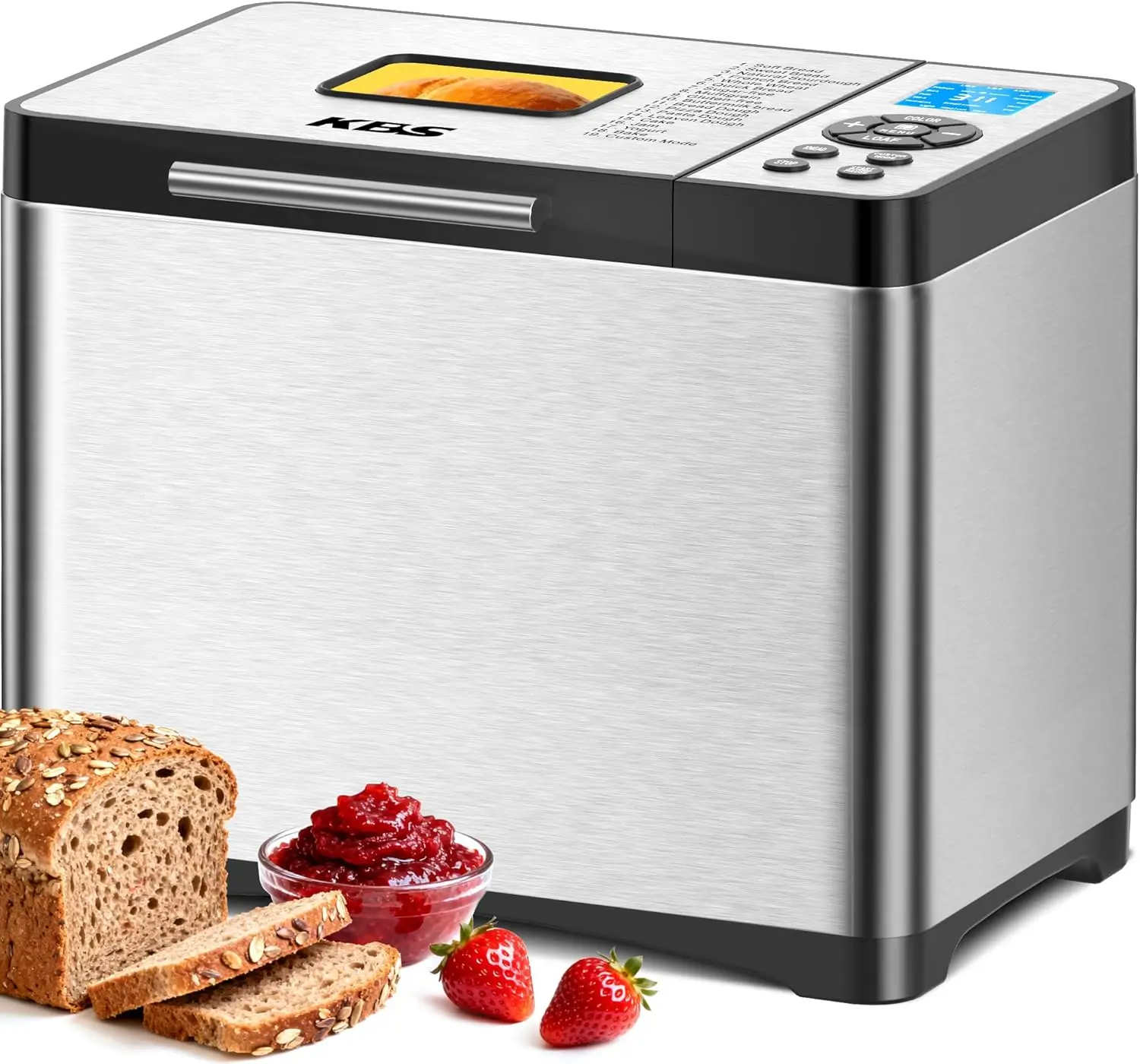 

19-in-1 Programmable Bread Maker, Stainless Steel, 650W, Nonstick Ceramic Pan, 15H Timer, 1H Keep Warm, Sourdough, Gluten
