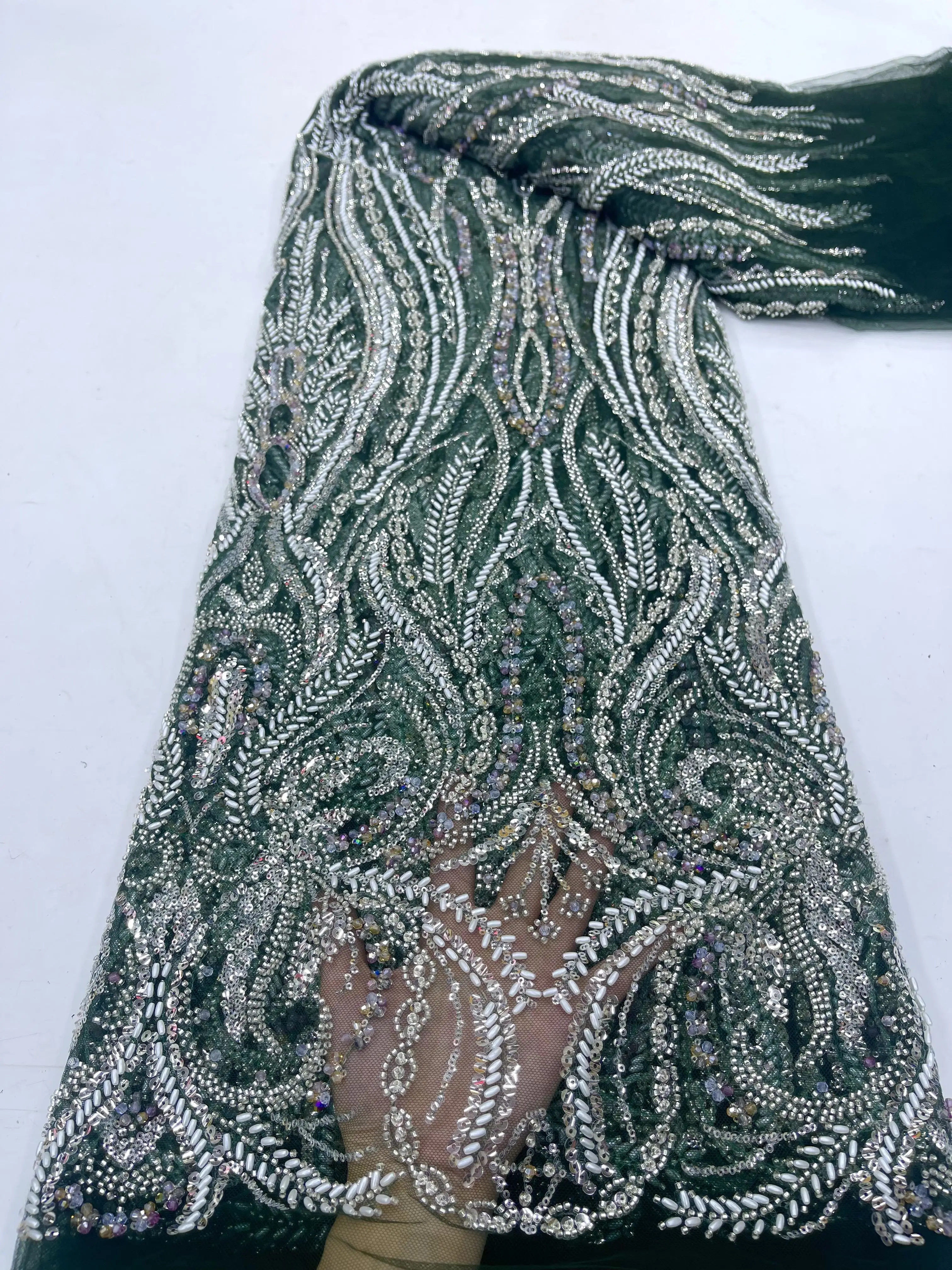 African Groom Lace Fabric 2024 High Quality Sequins Heavy Beaded Lace Fabrics For Nigerian Wedding French Lace Fabric ﻿Dresses