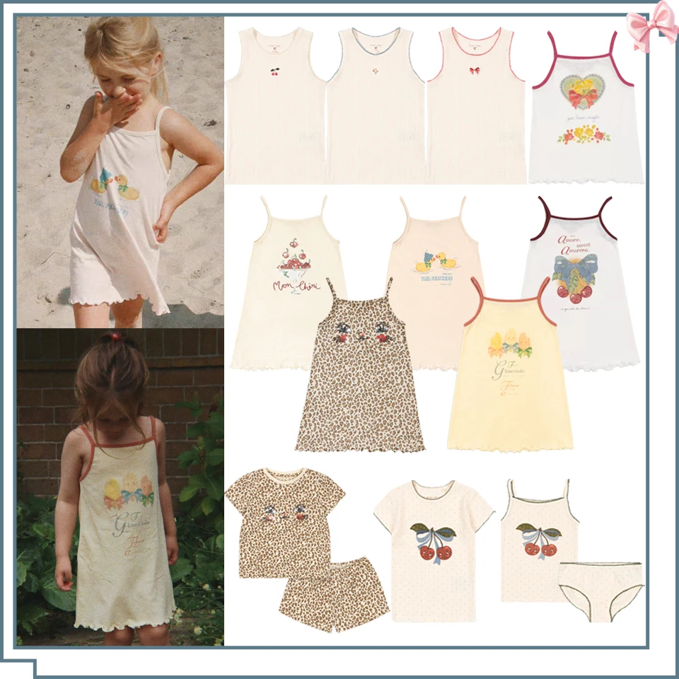 Girls Sling Dresses 2026 KS Girl Cute Ducks Print T-shirts Vest Dress Kids Thin Soft Tops Shorts Children Homewear Clothes Set
